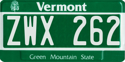 VT license plate ZWX262