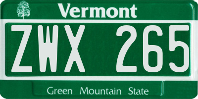 VT license plate ZWX265