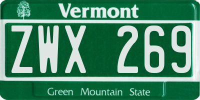 VT license plate ZWX269
