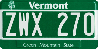 VT license plate ZWX270