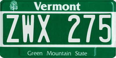 VT license plate ZWX275