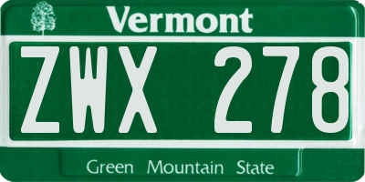 VT license plate ZWX278