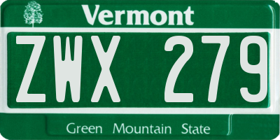 VT license plate ZWX279