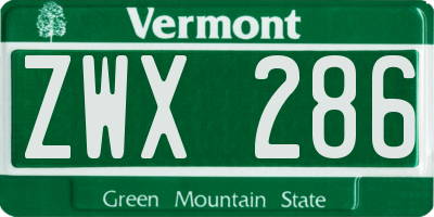 VT license plate ZWX286