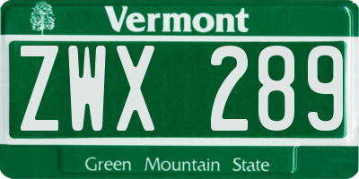 VT license plate ZWX289