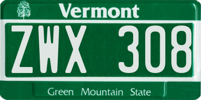 VT license plate ZWX308