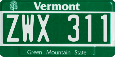 VT license plate ZWX311