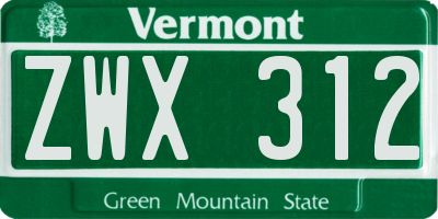 VT license plate ZWX312