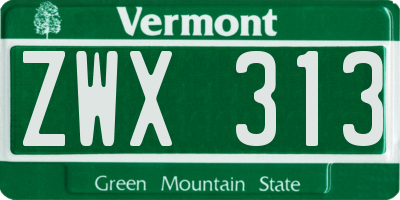 VT license plate ZWX313