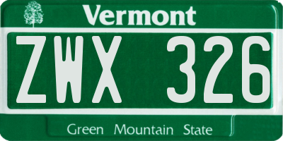 VT license plate ZWX326