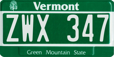 VT license plate ZWX347