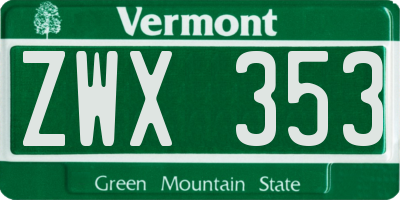 VT license plate ZWX353