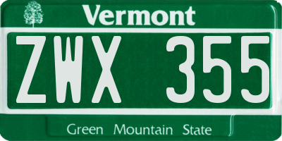 VT license plate ZWX355