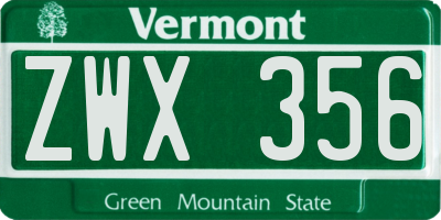 VT license plate ZWX356