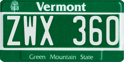 VT license plate ZWX360
