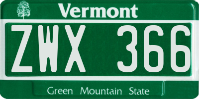 VT license plate ZWX366