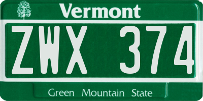 VT license plate ZWX374