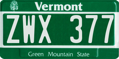 VT license plate ZWX377