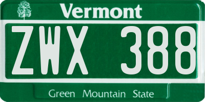 VT license plate ZWX388