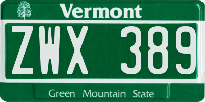 VT license plate ZWX389