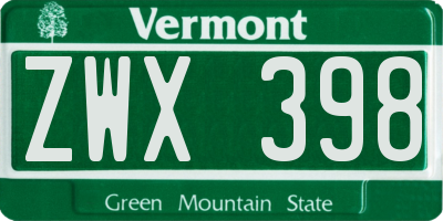 VT license plate ZWX398