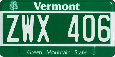 VT license plate ZWX406