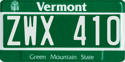 VT license plate ZWX410