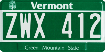 VT license plate ZWX412