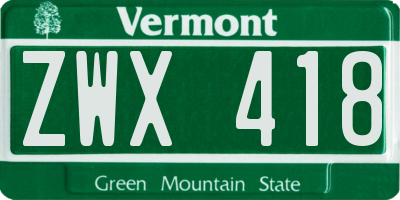 VT license plate ZWX418