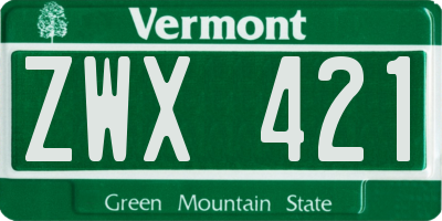 VT license plate ZWX421