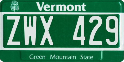 VT license plate ZWX429