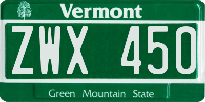 VT license plate ZWX450