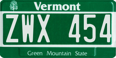 VT license plate ZWX454
