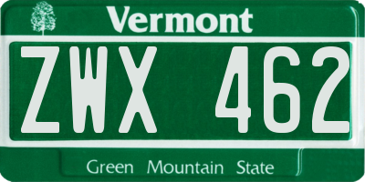 VT license plate ZWX462