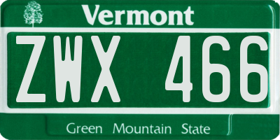 VT license plate ZWX466