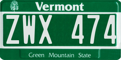 VT license plate ZWX474