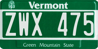 VT license plate ZWX475