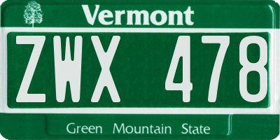 VT license plate ZWX478