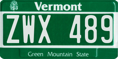 VT license plate ZWX489