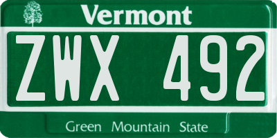 VT license plate ZWX492