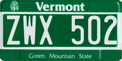 VT license plate ZWX502