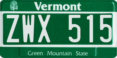 VT license plate ZWX515