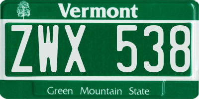 VT license plate ZWX538