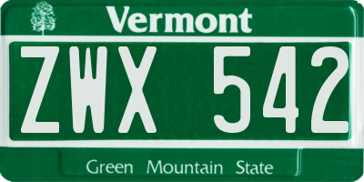 VT license plate ZWX542