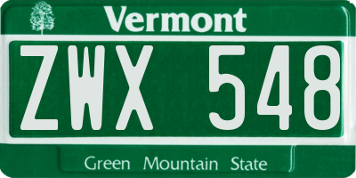 VT license plate ZWX548
