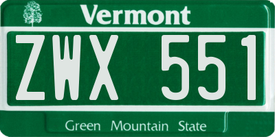 VT license plate ZWX551