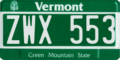VT license plate ZWX553