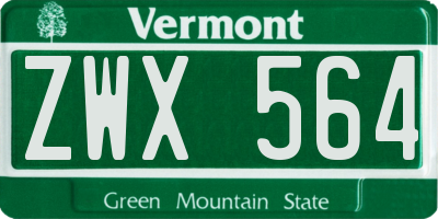VT license plate ZWX564