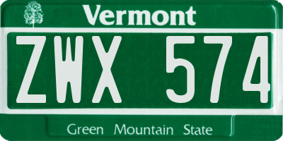 VT license plate ZWX574