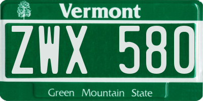 VT license plate ZWX580